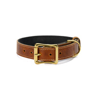 Premium leather dog collar collection — tan, black, cognac and sand colour options