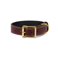 Cognac burgundy leather dog collar with brass buckle — handstitched full-grain leather