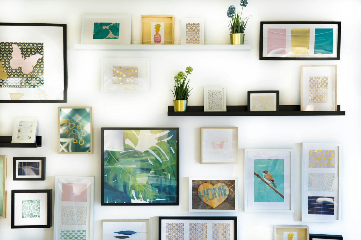 Custom canvas wall art print hung in a bright modern living room
